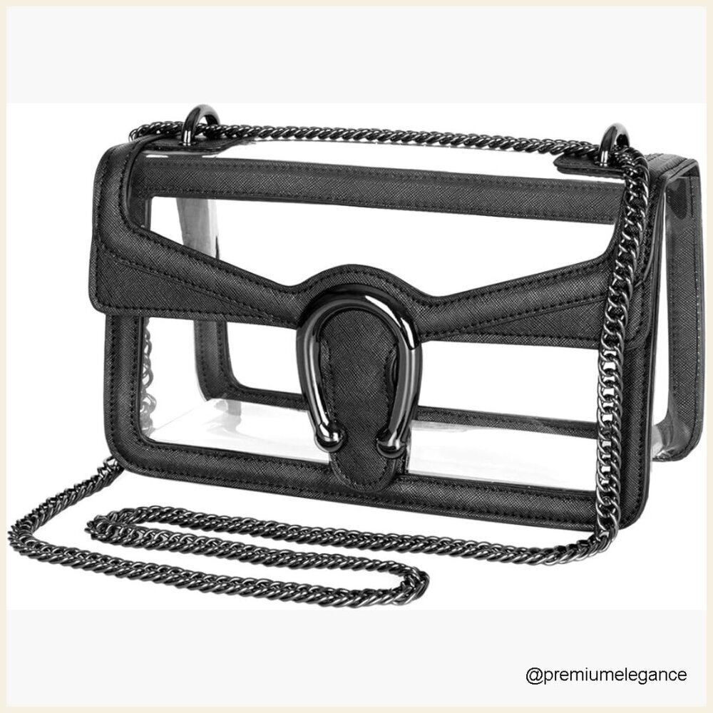 Small Clear Crossbody Bag with Chain Strap, Stadium Approved PVC Purse